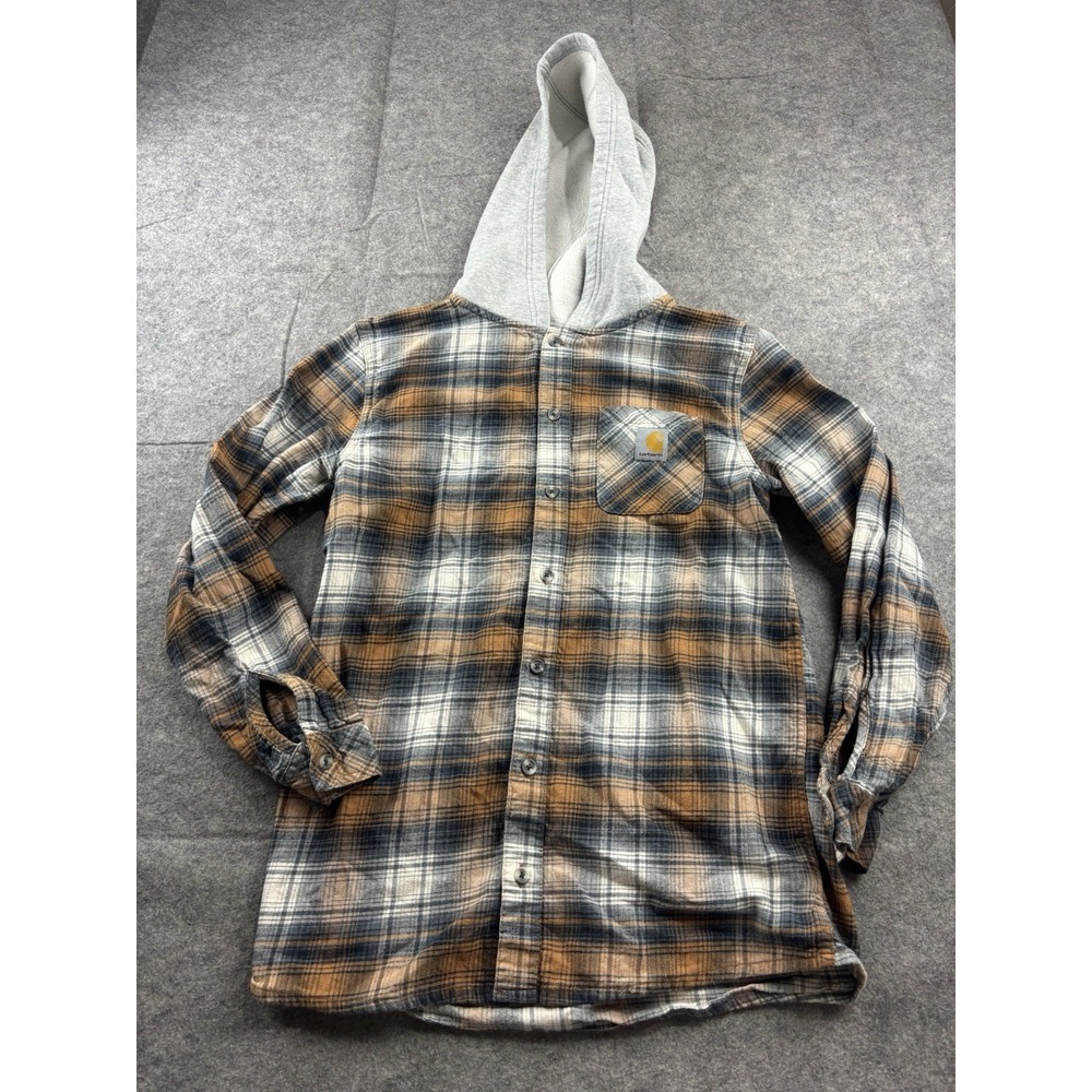Carhartt Boys youth Size XL Flannel Shirt Jacket Plaid Hoodie Relaxed Granola
